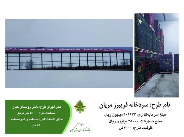حمایت 38 میلیاردی بانک کشاورزی از سردخانه مریان در گیلان